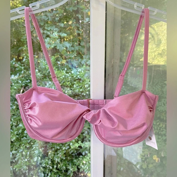 Shade & Shore 34C shimmering pink bikini top NWT w/underwire, adjustable straps - Picture 1 of 7